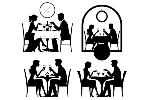 Couple Silhouette Dining Vector Design Review