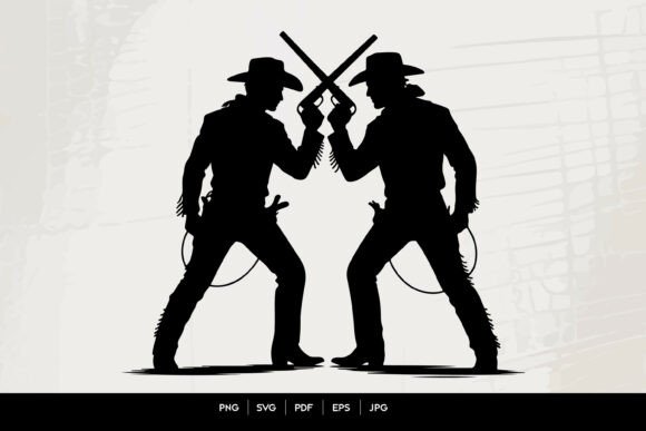 Cowboy Duel Silhouette Vector Art Review