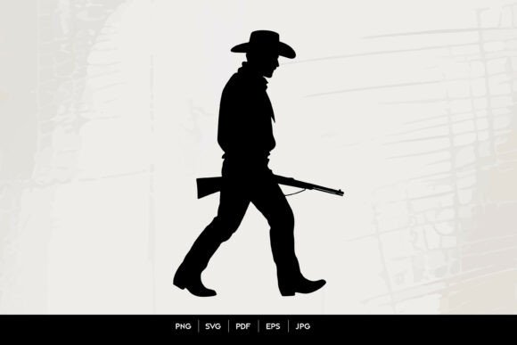 Walking Cowboy with Rifle Silhouette